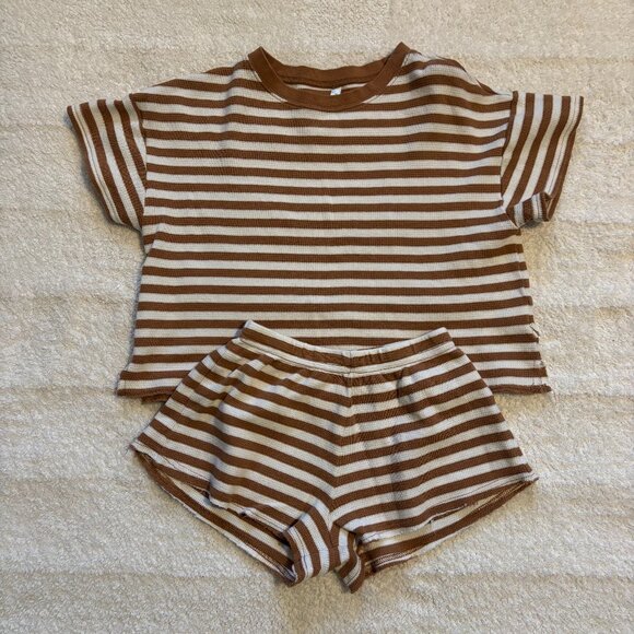 Rylee + Cru cream and brown shorts and shirt set - Picture 1 of 5